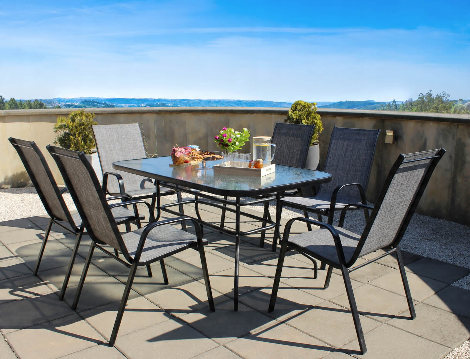 GardenLine Kovový zahradní stůl se skleněnou deskou 150 x 90 x 70 cm NEO-2286 3